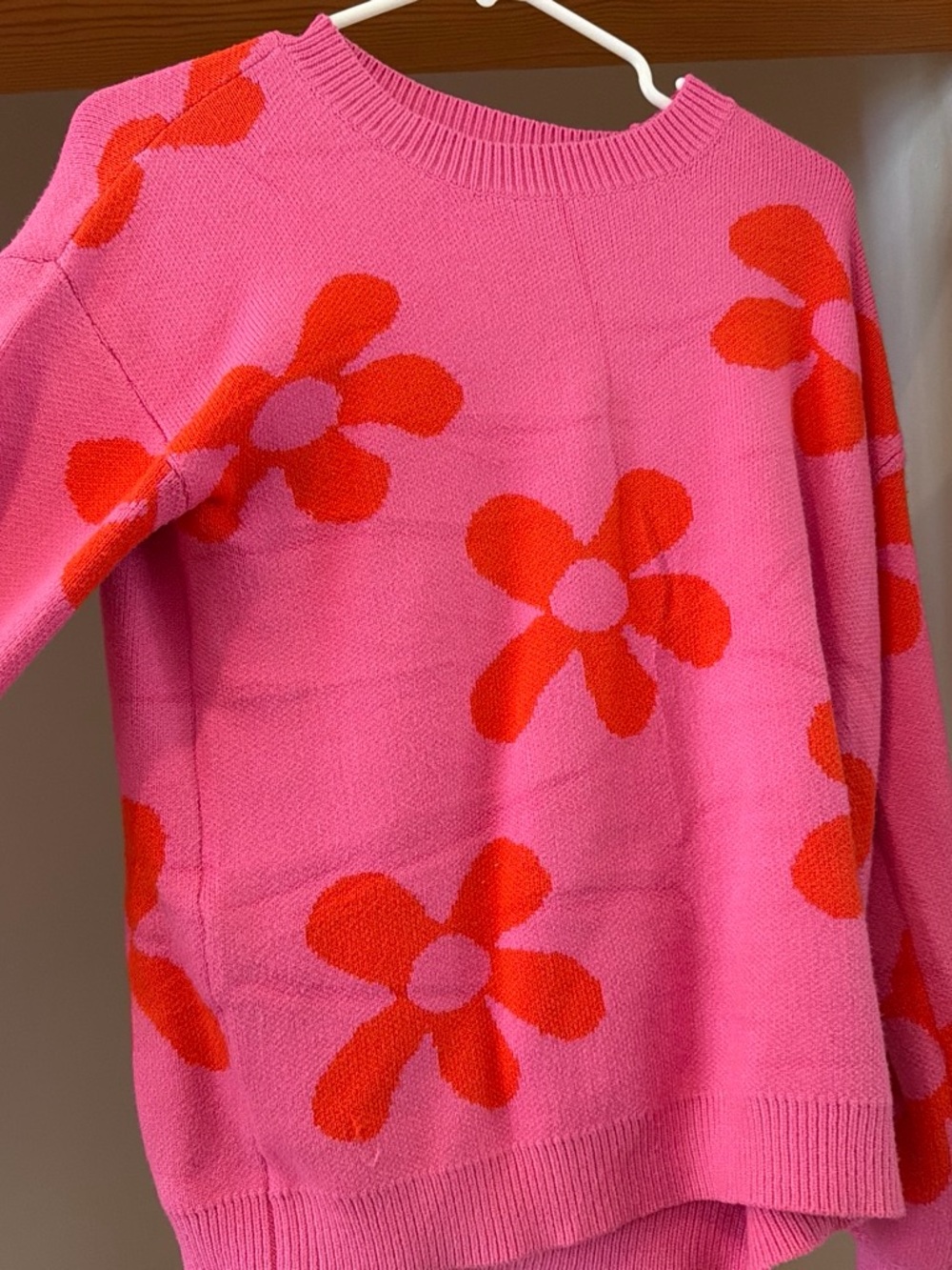 Wish Pink Crewneck Sweater with Orange Floral Motif
